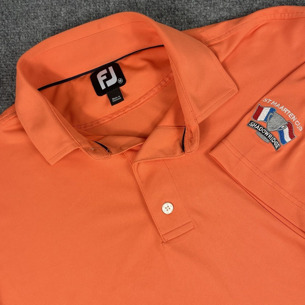 FJ FootJoy Polo Shirt Medium Orange Performance Golf Stretch ST Marten Cup Men's